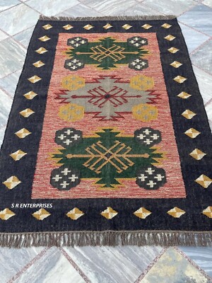 Rectangle Shape Rug Vintage Kilim Native Rug Handwoven Kilim Wool Jute Area Rug