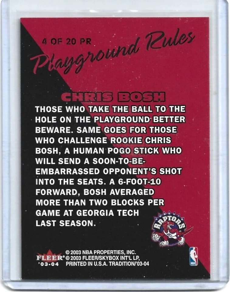 Chris Bosh-Toronto Raptors-2003-04 Fleer Tradition Playground Rules #4 Foto 2 de 2