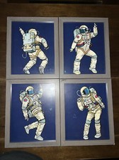 Astronaut Outer Space Dancing Spaceman Decoration -4 framed 8x10 Room Wall Art