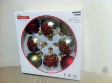 New GLASS TRIM Christmas TREE ORNAMENT 8 pc Set