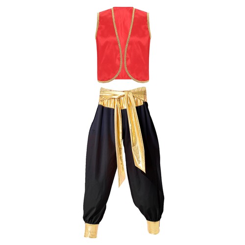 Men's Arabian Prince Costume Set Braided Trimming Vest Harem Pants Halloween - Picture 25 of 111