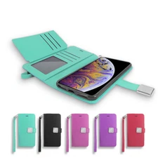 For Apple iPhone XR Leather double Folio Card Holder ID frame Wallet Cover Case