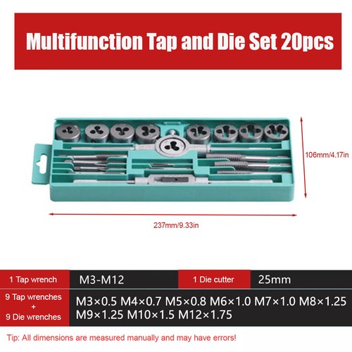 12/20tlg Gewindebohrer und Schneideisen Sets Gewindestopfen Gewindebohrer Schneideisen Schraubenschlüssel Gewinde Handwerkzeuge - Bild 13 von 19