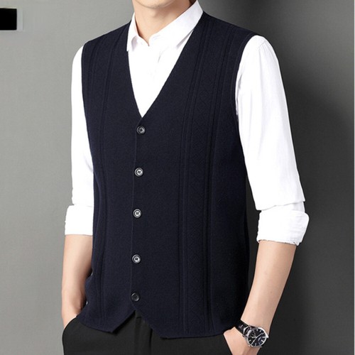 Men's Sleeveless Knit Zip Vest With Stand Collar For Formal Or Casual Layering Looks