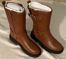 Gap Kids Girls Tall Faux Leather Boots Brown Sz 2 NEW