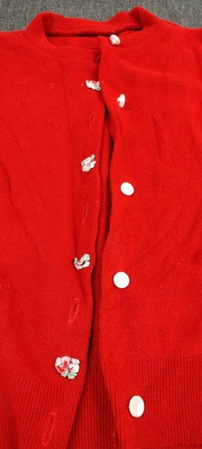 Little Girls Red Sweater 1960s Mod Pullover Cardigan Buttons & Tiny Patches 70s