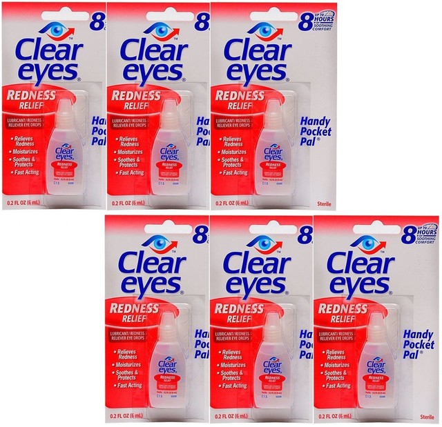 6 PACK OF CLEAR EYES DROPS REDNESS RELIEF 0.2 OZ.6 ML EXP(2020)UP TO 12