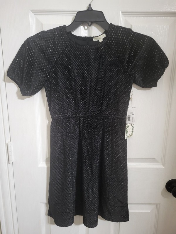 C&V Chelsea & Violet Girls Puff Sleeve Velvet Lurex Mini Dress, Black Size L 