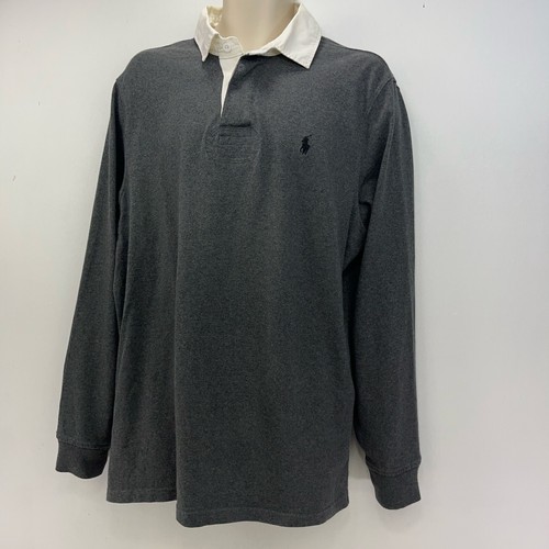 Ralph Lauren Rugby Shirt Grey Men’s Large Custom Fit Cotton Long Sleeve Polo - Picture 4 of 15