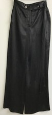 Chanel Pant Black Silk Wide Leg Tie On Waist Silver Buttons Size XS