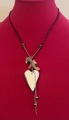 Vintage Orno Lalo Heart w Flowers & Beads Pendant Necklace - Picture 3 of 9
