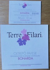 Etichetta vino ITALIA TERRE FILARI Ostrepo Pavese  BONARDA