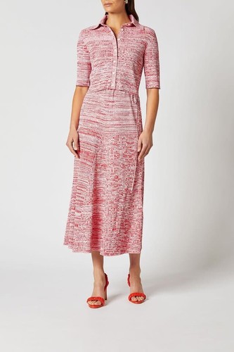 SCANLAN THEODORE Skirt Red Pleated Rib Crepe Knit Panel Midi Drawstring Sz M