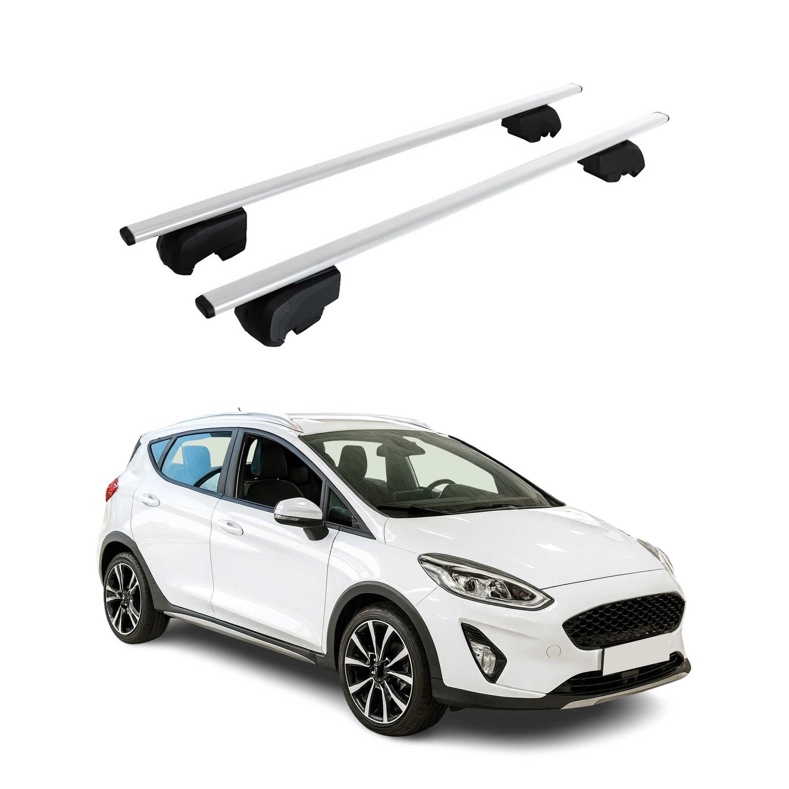 Barres de toit transversales pour Ford Fiesta Active 2018-2023 en aluminium noir