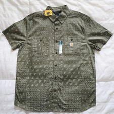 NWT Carhartt Shirt Mens Large Green Rugged Flex Relaxed Fit Short Sleeve Pattern