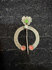 Ancienne Broche Fibule Provençale Argent Massif Verre Coloré Turquoise XIXe