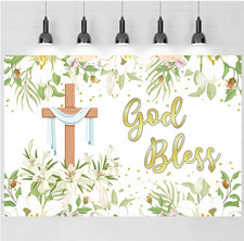 God Bless Backdrop First Holy Communion Baptism Photography Background Green