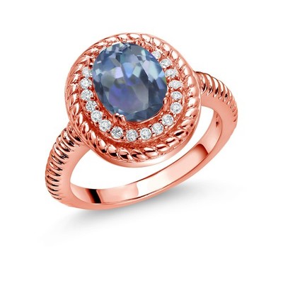 2.26 Ct Oval Cassiopeia Mystic Topaz 18K Rose Gold Plated Silver Engagement Ring