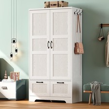 Wooden Wardrobe Armoire - 71"H with Drawers