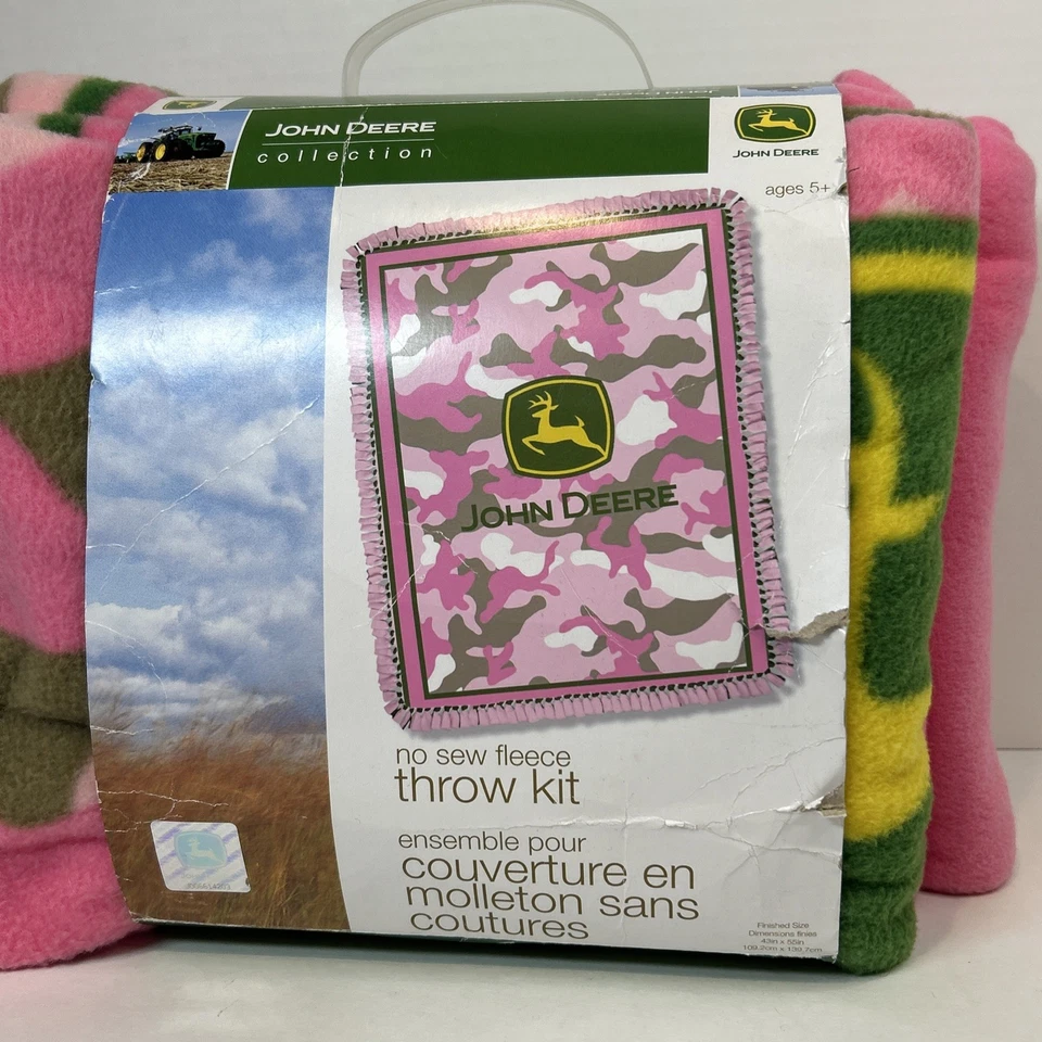 Kit de cobertor de lã camuflado rosa John Deere 43 x 55 sem costura faça você mesmo artesanato novo - Imagem 2 de 4