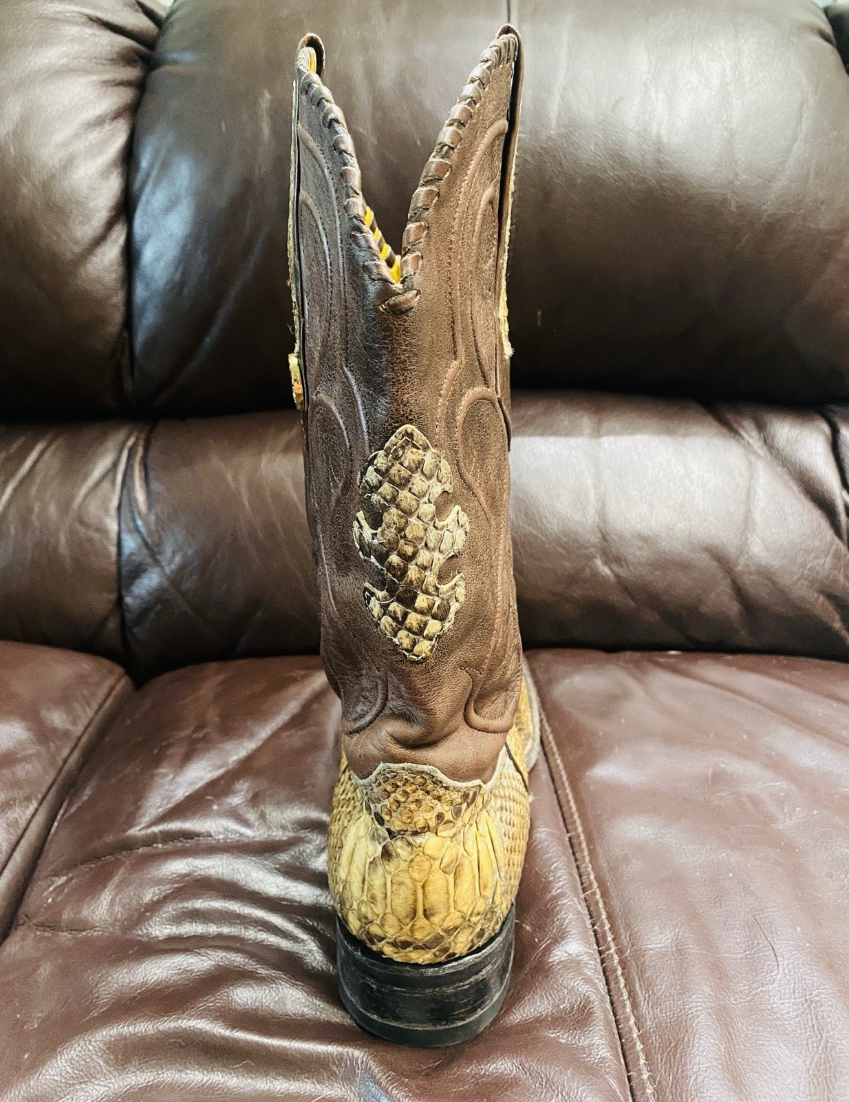 Vtg El General Python Snakeskin Cowboy Boots Mens… - image 13