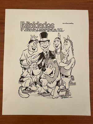 Original Miche Medina El Mundo Puerto Rico Cartoon Winter Baseball League 1971