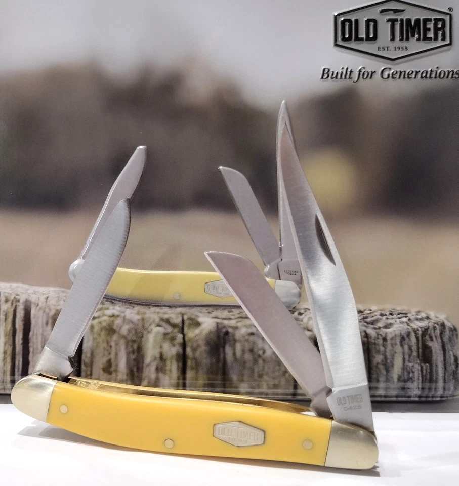 Schrade старый таймер подарок олово 3 шт желтый кожи охоты складной карманный нож комплект - Изображение 4 из 4