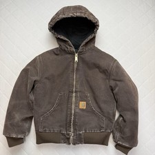 Carhartt Jacket Youth Medium Dark Brown Active Hooded YYJ130DKB Distressed Coat