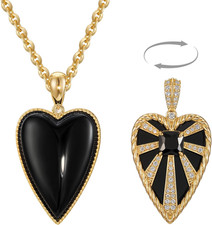 Gold Heart Necklace for Women, 14K Gold Plated Charm Necklaces for Women Double