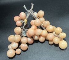 2 Vtg MCM Italian Alabaster Pink/salmon Stone Grape Cluster Wood Vine Stem 8  7  