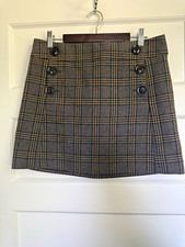 Vintage Y2K Gap Plaid Gray Wool Tweed A-Line Mini Skirt Lined Dark Academia Sz 2