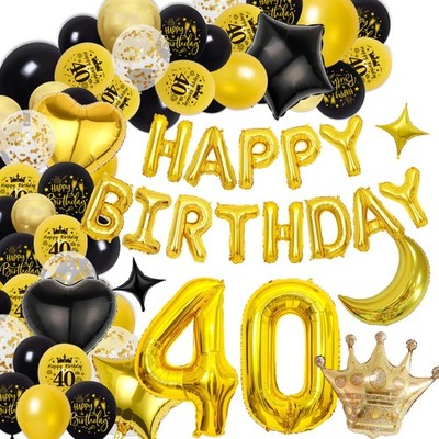 Deko-Set zum 40. Geburtstag Ballons Schwarz-Gold Set 108 Stück