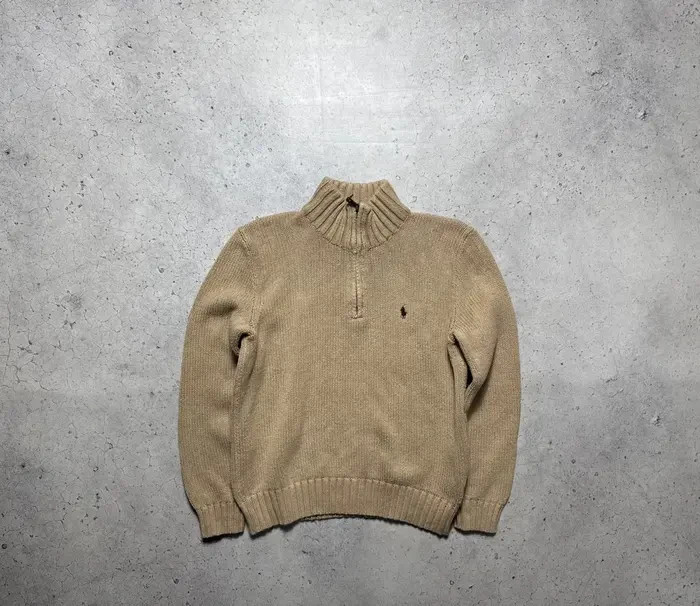 Polo Ralph Lauren Knitted 1/4 Zip Beige Vintage Sweater