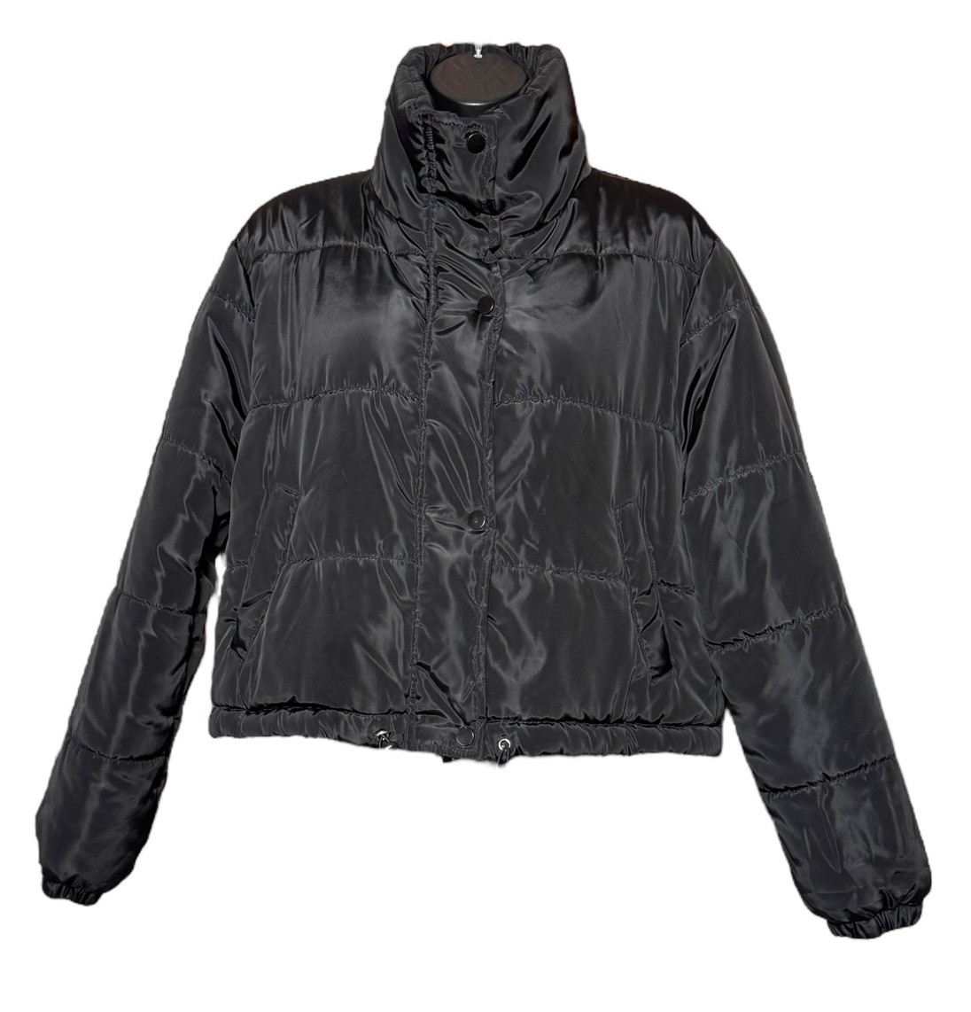 Shein Black Crop Puff Jacket Drawstring Pockets W… - image 8