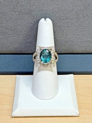 #ad COLLEEN LOPEZ HSN Sterling Silver Teal Zircon amp; White Topaz Shield Ring Size 7 $55.92
