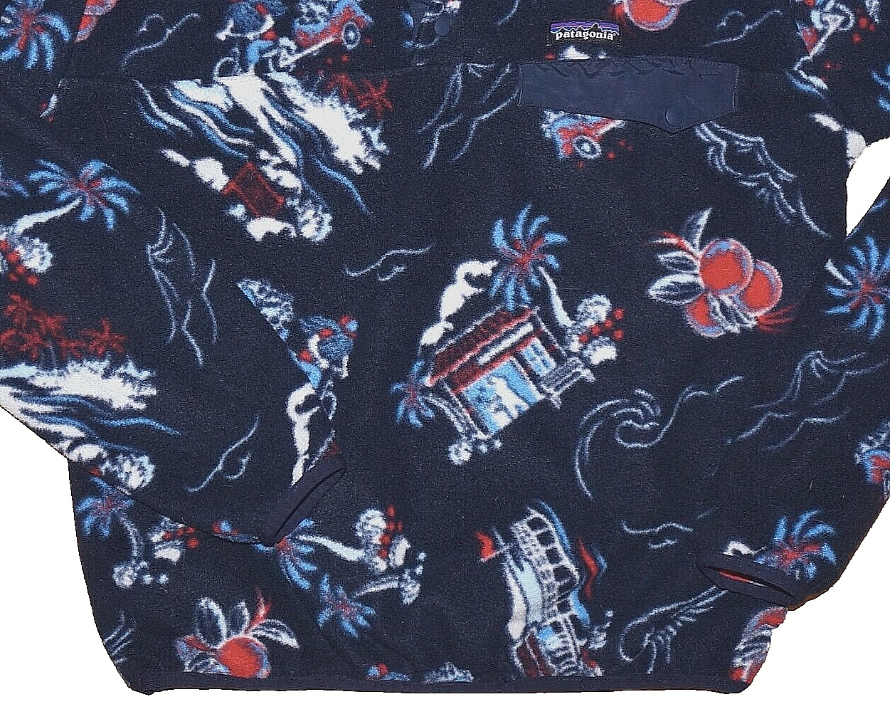 PATAGONIA SYNCHILLA Blue ALOHA RICKSHAW C-STREET Hawaiian Fleece Pullover SMALL image 3