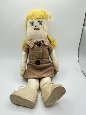 Vintage Girl Scout Handmade Doll 10  Blonde With Real GS Buttons; Tag By Girl