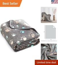 Super Soft Flannel Fleece Pet Blanket - Washable, Lightweight, Grey Paw Print...