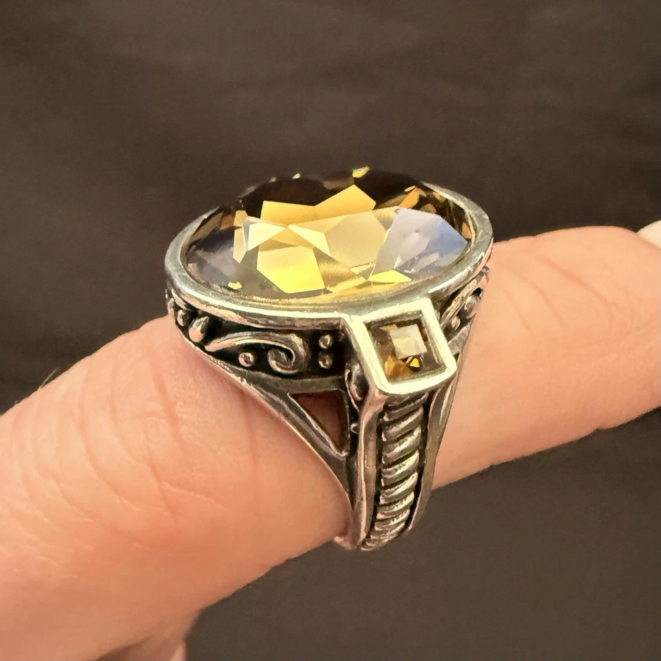 VINTAGE Bares Thai 925 Solid Sterling Silver & HUGE Citrine Ring HEAVY Size 6 - Image 4 of 4
