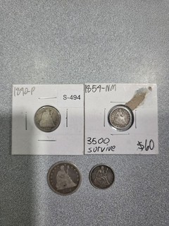 1854 NM Seated Half Dime Seated Dimes Seated Quarter! 4 Sweet Antique Coins!!