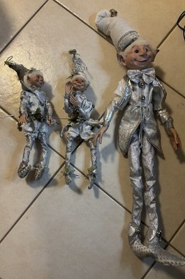 3 LARGE ROBERT STANLEY 2018 Elves Poseable Christmas Silver Bells 
