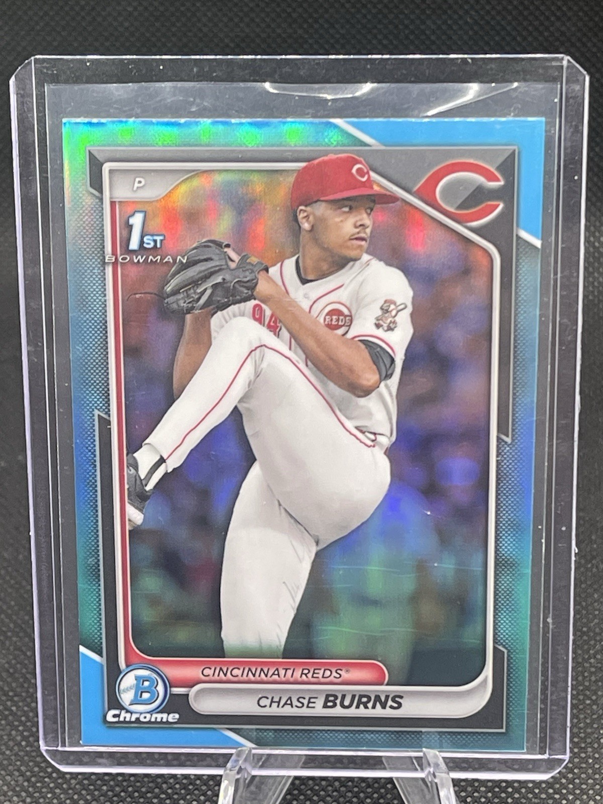 2024 Bowman Draft Chrome Chase Burns #BDC-55 Sky Blue Refractor (RC) - Reds