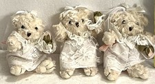 Lot of 3 Vintage BRIDE Teddy Bears Wedding Dress, Veil, Bouquet