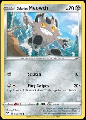 Galarian Meowth - 112/185 - Common (Near Mint) Vivid Voltage - Metal Pokémon