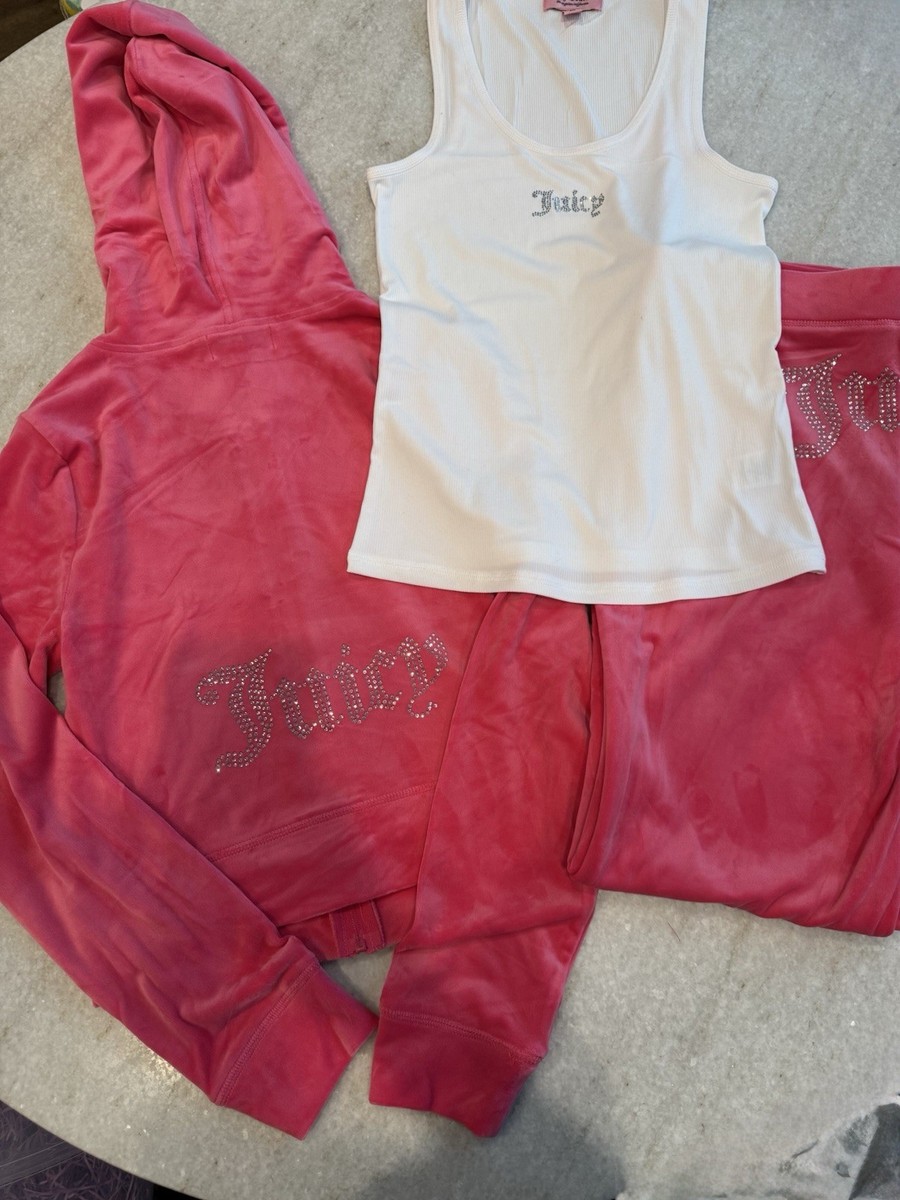 3pcs Juicy Couture XL Bling Velour Tracksuit Set Pink Party