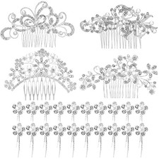 24 Pieces Wedding Hair Comb Rhinestone Hair Pins Bridal Pearl Hair Clips Side