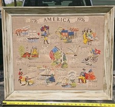 Calendario revolucionario bicentenario enmarcado vintage a punta de aguja bordado EE. UU.