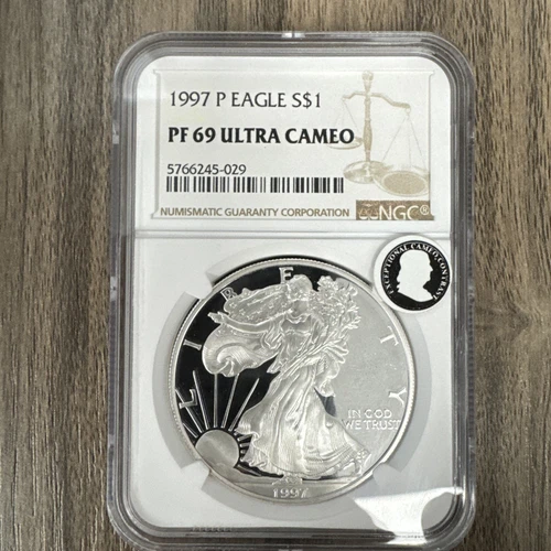 1997-P Silver Eagle S$1 - NGC PF 69 Ultra Cameo - Brown Label
