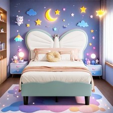 Kinderbett 90x200 cm Polsterbett Jugendbett Bett mit ：LED Bettkasten Bettgestell