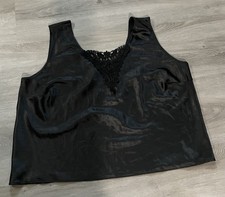 Vintage Escapades Black Satin Lace Trim Tank Top Camisole Plus Size 1X 90s Y2K